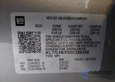 2025 Chevrolet Trax Fwd Lt from USA, damaged, VIN KL77LHEP8SC266438